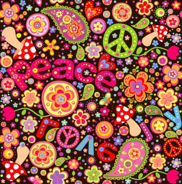Hippie wallpaper with mushrooms clipart