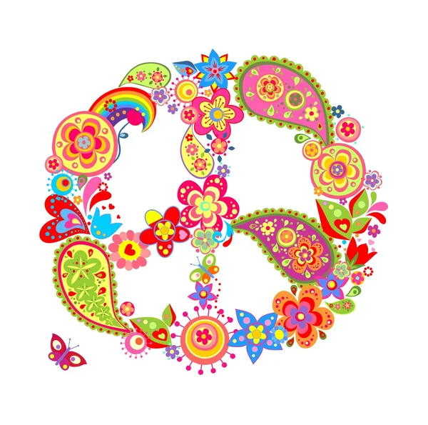 Symbole de fleur de paix coloré avec paisley — Image vectorielle