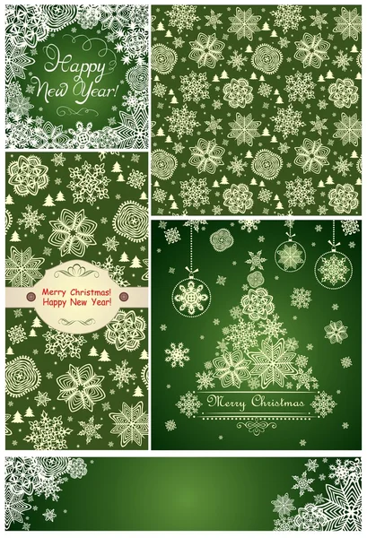 Green templates with snowflakes for winter holidays — Stock Vector