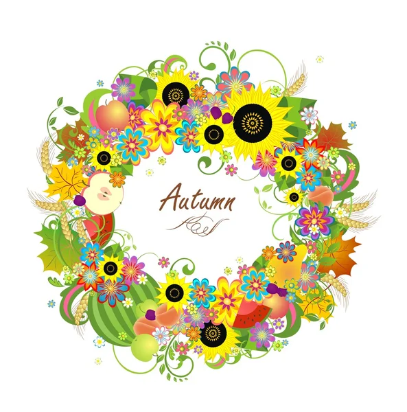 Corona floral con frutas. — Vector de stock