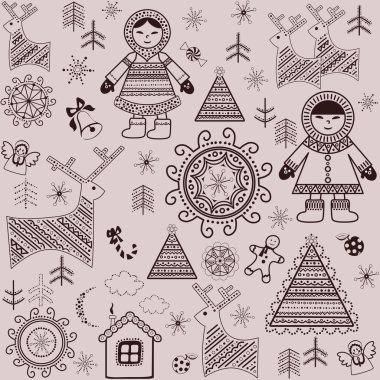 Retro desen ve Inuit kış duvar kağıdı