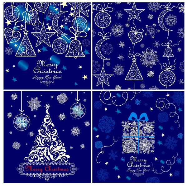 Ensemble de cartes de vœux de Noël bleues — Image vectorielle