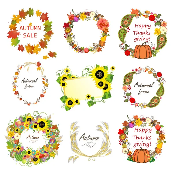 Collection of autumnal frames — Stock Vector