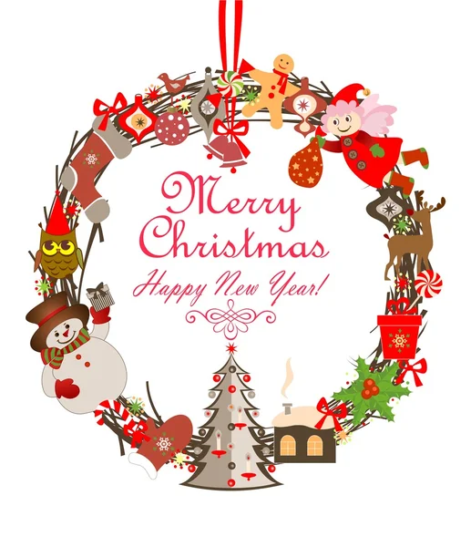 Retro dekoracyjny wieniec Boże Narodzenie — Wektor stockowy