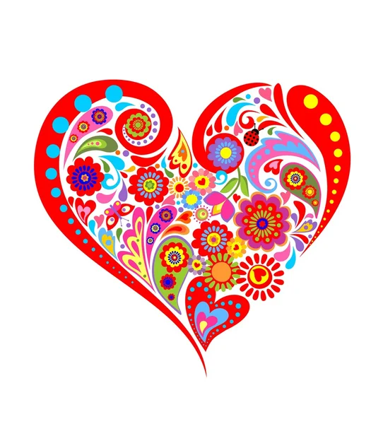 Impresión colorida floral con forma de corazón — Vector de stock
