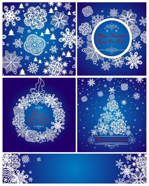 Blue christmas greeting cards with paper snowflakes — Stock Vector