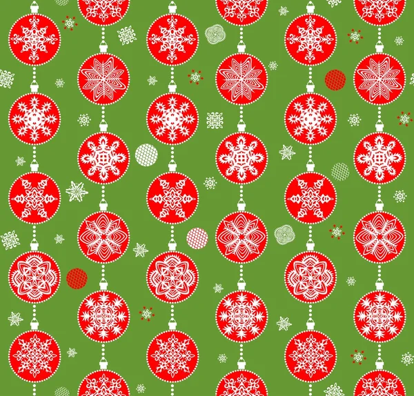 Envoltura de Navidad retro verde con adornos rojos — Archivo Imágenes Vectoriales