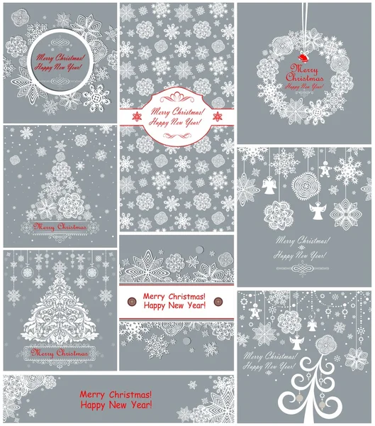 Παστέλ Χριστούγεννα ευχετήριες κάρτες με χαρτί νιφάδες χιονιού — Διανυσματικό Αρχείο