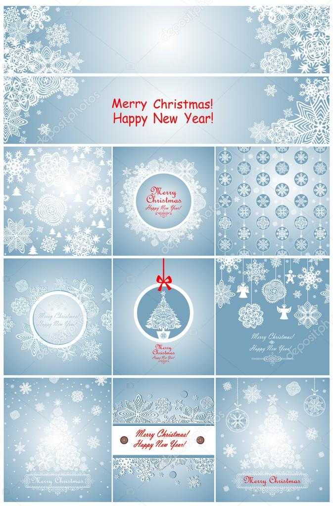 Xmas greeting cards with paper snowflakes