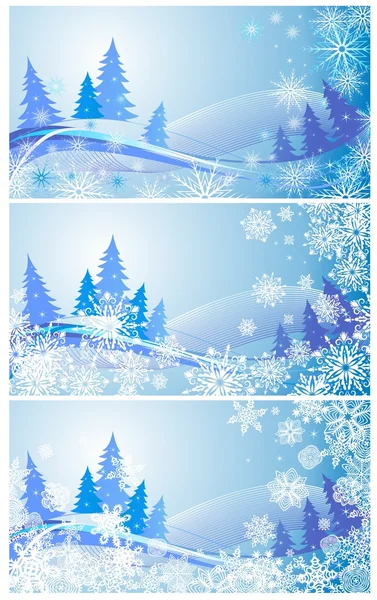 Conjunto de pancartas azules de invierno con copos de nieve de papel — Archivo Imágenes Vectoriales