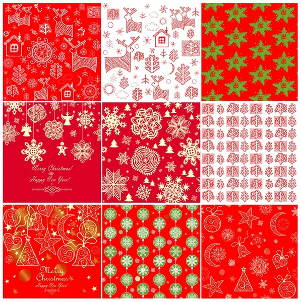 Collection of red wallpapers for winter holidays — Stock Vector