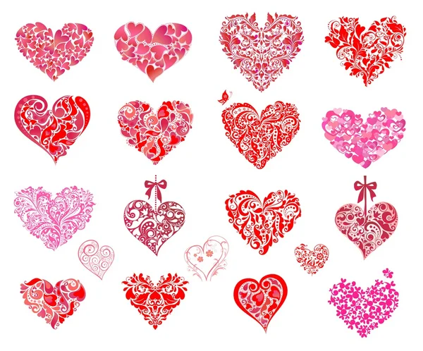 Set of pink and red hearts — Stock Vector