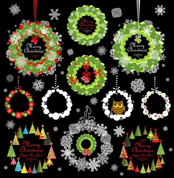 Collection of christmas decorative paper wreath — Stock Vector