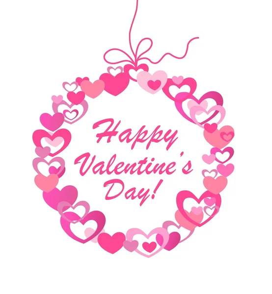 Hanging wreath with hearts for Valentines day — Stock Vector