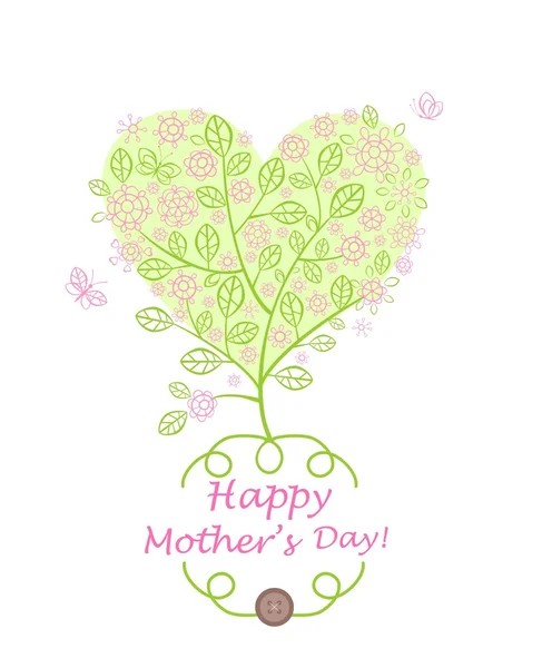 Hermosa tarjeta de felicitación para el día de la madre con el árbol de flores de encaje de primavera — Vector de stock