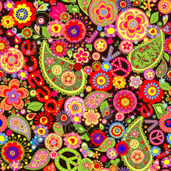 Hippie wallpaper with colorful flower print