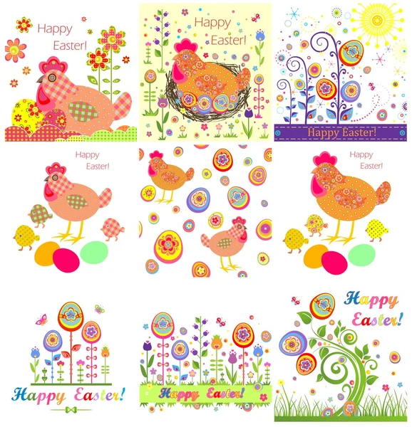 Set of funny easter applique — Stock Vector