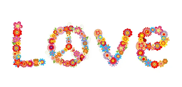 Hippie fleurs lettre d'amour — Image vectorielle