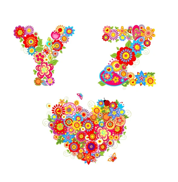 Alfabeto floreale con lettera Y, Z — Vettoriale Stock