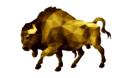 Bizon, boğa, beyaz arka planda izole edilmiş görüntü düşük polyester tarzında.