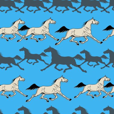  Beyaz arka planda izole edilmiş, yarış pistinde koşan bir atın silueti.