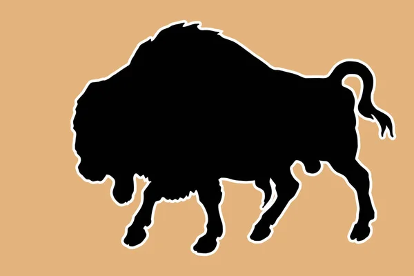 Bison Bull Siluet Hitam Dengan Kontur Untuk Stiker — Stok Foto