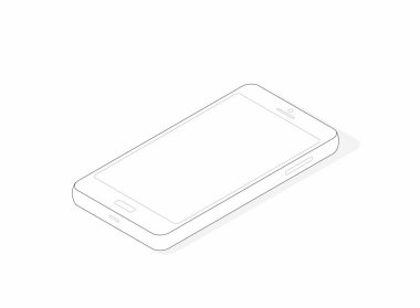 İzometrik telefon beyaz arka planda izole edilmiş. Tasarımcı için boş. İzometrik çizgi sanatı. Vektör illüstrasyonu