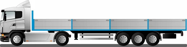 Bild Modern Europeisk Lastbil Med Öppen Påhängsvagn Platt Stil Linje — Stock vektor