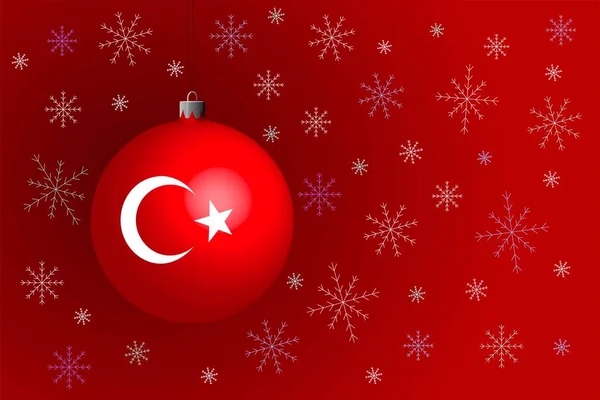 Neujahrskarte Rote Weihnachtskugel Mit Der Flagge Der Türkei Vektorillustration — Stockvektor