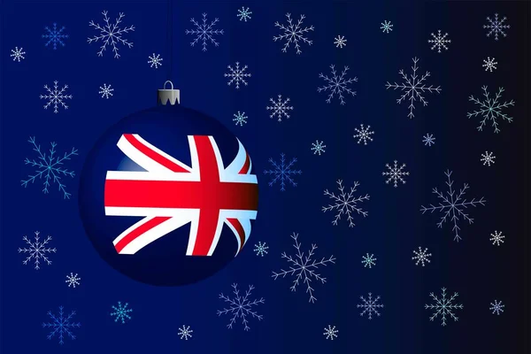 Nieuwjaarskaart Blauwe Kerstbal Met Vlag Van Groot Brittannië Vectorillustratie — Stockvector