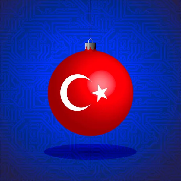 Palla Natale Con Bandiera Della Turchia Sullo Sfondo Del Circuito — Vettoriale Stock