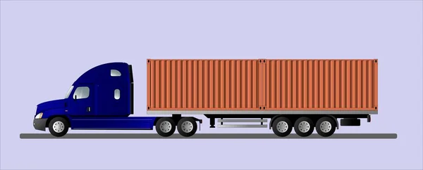 Moderna Auto Americana Con Semirimorchio Trasporto Container Auto Consegna Delle — Vettoriale Stock