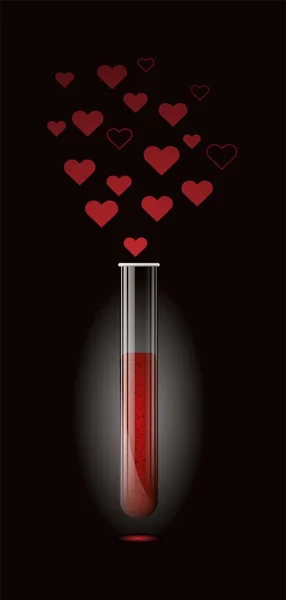 Прозрачная Стеклянная Пробирка Химических Экспериментов Красной Жидкостью Парами Сердец Happy — стоковый вектор