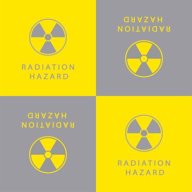 İşaret ve yazıtsal radyasyon tehlikesi olan kusursuz desen. Belarus, Ostrovets, 2021. Vektör illüstrasyonu.