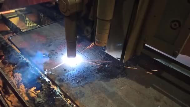 Processo Taglio Del Metallo Utilizzando Macchina Taglio Plasma Settore — Video Stock