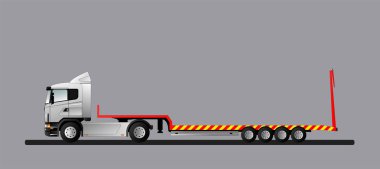 An image of a modern European truck with a low loader semi-trailer. Flat style line art illustration. Side view clipart