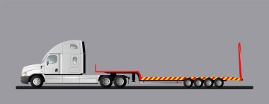 An image of a modern American low loader truck. Flat style line art illustration. Side view. clipart
