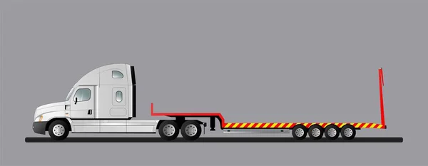 Image Modern American Low Loader Truck Flat Style Line Art — Stock Vector