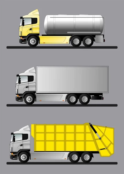 Opciones Para Camiones Europeos Modernos Para Transporte Diversas Mercancías Estilo — Vector de stock