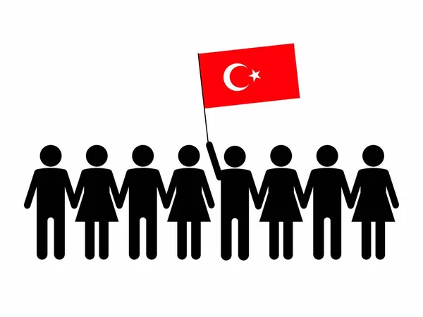 Эскиз Толпы Лидера Флагом Турции Концепция Протестов Векторная Плоская Иллюстрация — стоковый вектор
