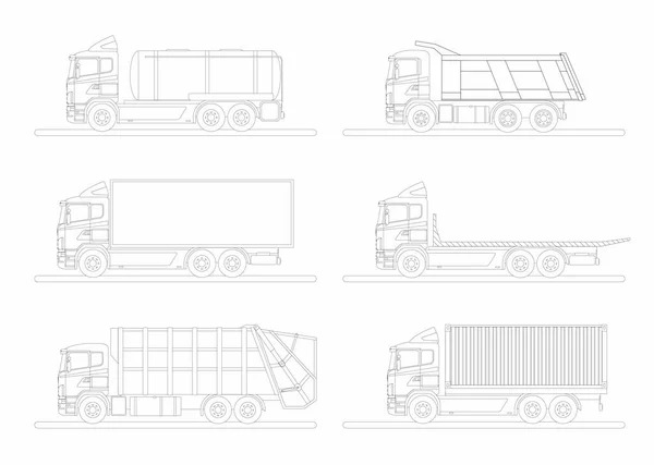 Variantes de camiones europeos modernos para el transporte de diversas mercancías. — Foto de Stock