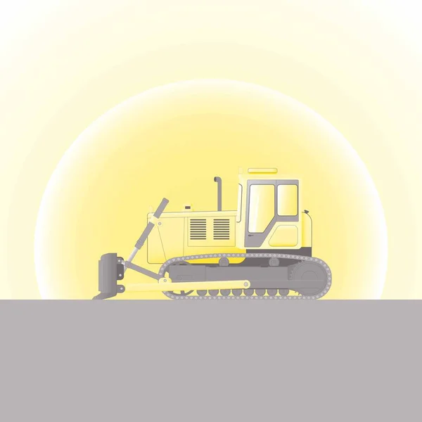 Bouteur Oie Sur Fond Soleil Levant Machines Construction Illustration Vectorielle — Image vectorielle