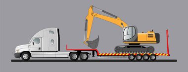 Kargosu olan modern bir Amerikalı 'nın resmi. Kaz kazıcı. İnşaat malzemelerinin nakliyesi. Düz vektör illüstrasyonu.