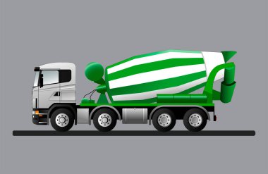 Beton karıştırıcı kamyon. İnşaat araçları. Düz vektör illüstrasyonu.