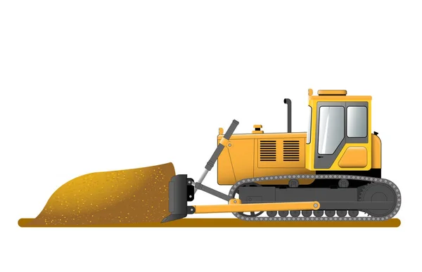 Bulldozer Pás Solo Montão Máquinas Construção Ilustração Vetorial Plana — Vetor de Stock