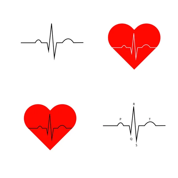 Conjunto Diferentes Elementos Diseño Vectorial Cardiograma Corazón — Vector de stock