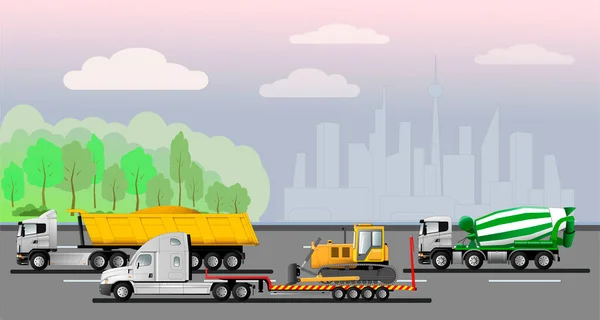Movement Construction Equipment Road City Transportation Goods — Archivo Imágenes Vectoriales