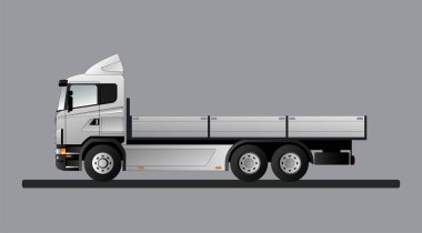 An image of a modern European open body truck. Flat vector illustration. Side view clipart