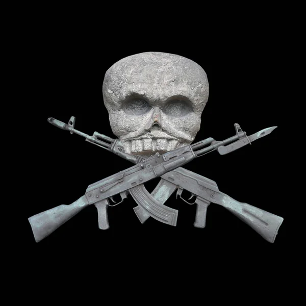 Vista do crânio com Kalashnikovs cruzados. Isolados. — Fotografia de Stock