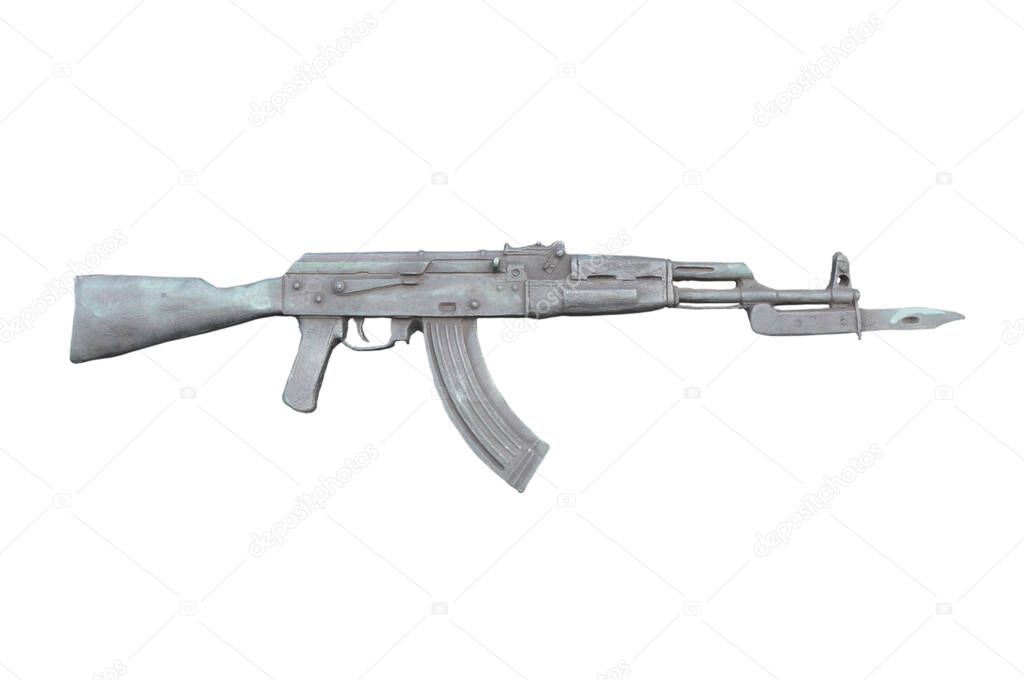 AK 47. Kalashnikov assault rifle. Barillef isolated on white background.